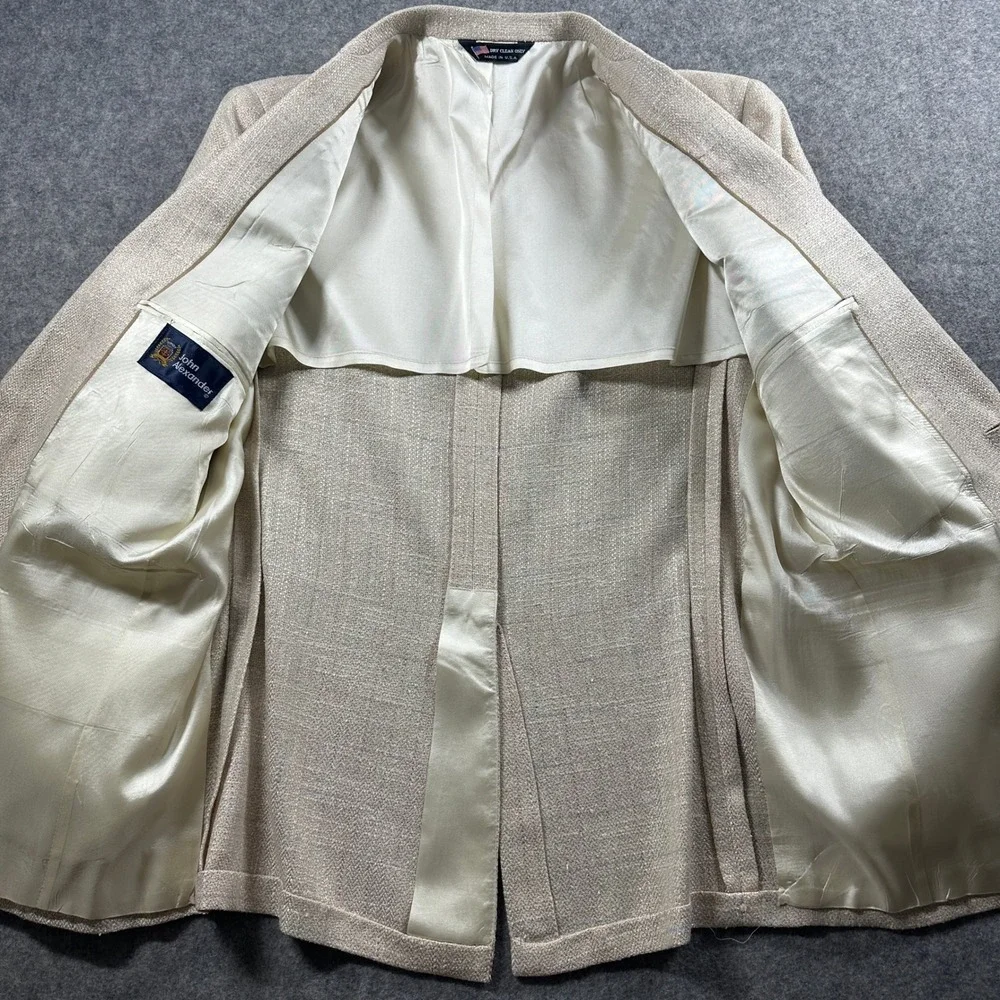 John Alexander Sport Coat Mens 42R Beige Windowpane Plaid Two Button Blazer USA